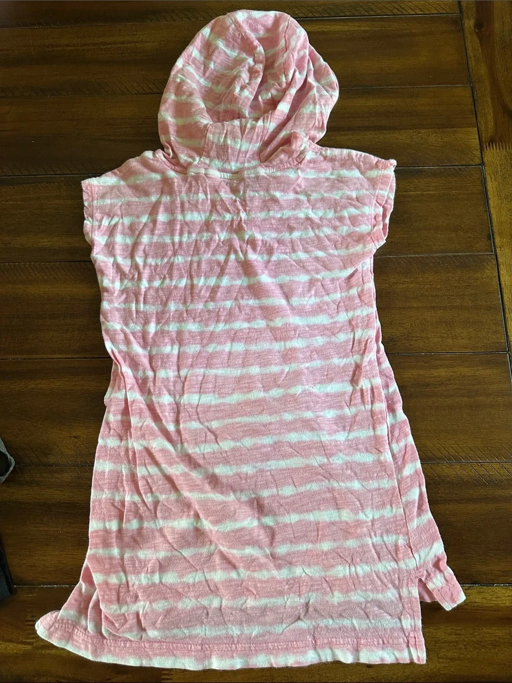 Old Navy Pink and White Striped Hooded Swim Cover Up. Size Small 6/7